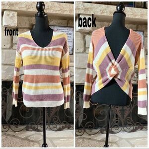 Love‎ Tree Striped Twist Knot Pastel Sweater